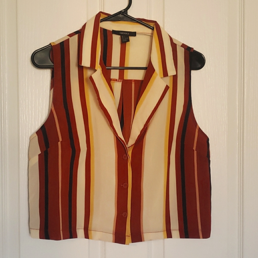 Striped Cropped Sleeveless Blouse